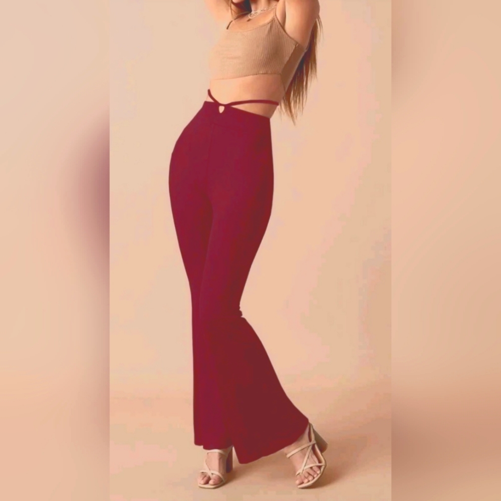 Red flare leg pants